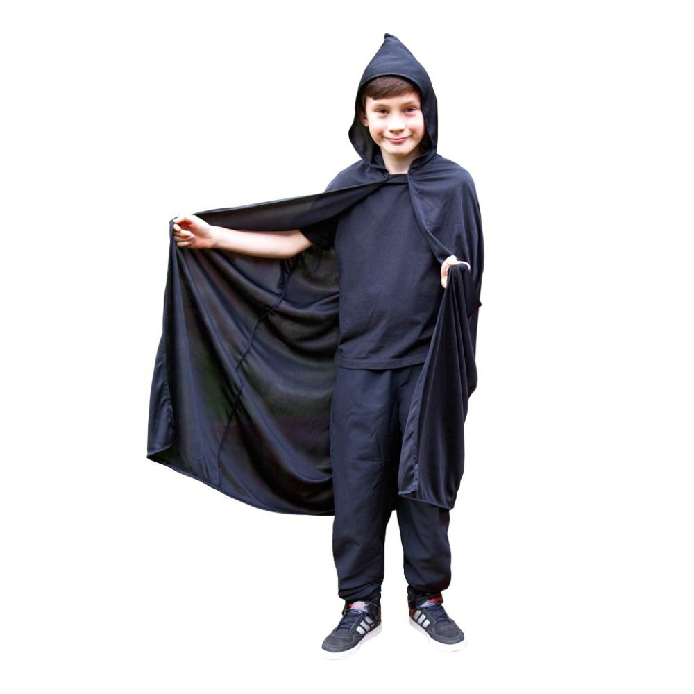 42" Black Hooded Cape - Child's Halloween, Magician, Witch, Vampire, Cosplay!!